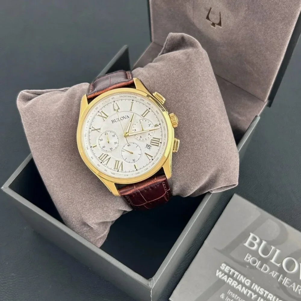 Bulova Classic White Dial 46mm Leather-Men's Chronograph Watch